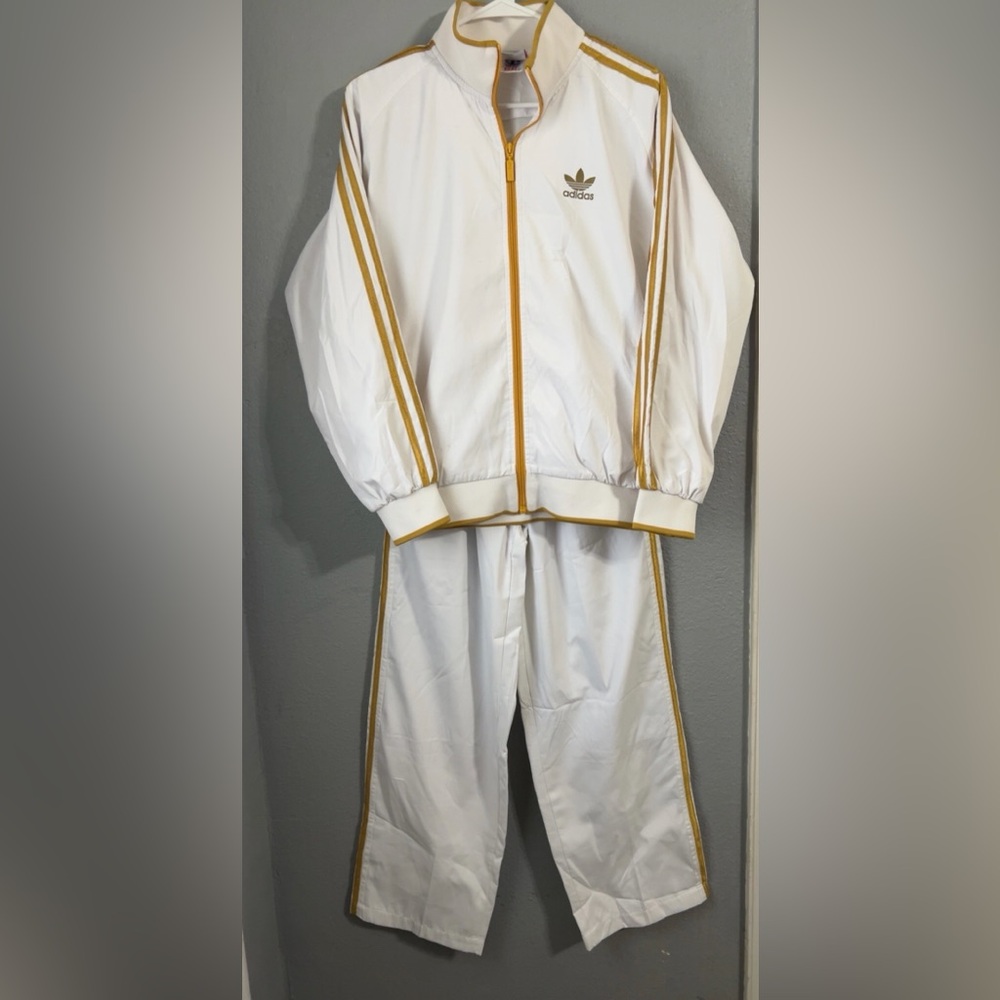 White Tracksuit with Gold Stripes adidas